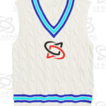 Classic white cricket sweater with cable knit design