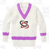 Classic white cricket sweater with cable knit design