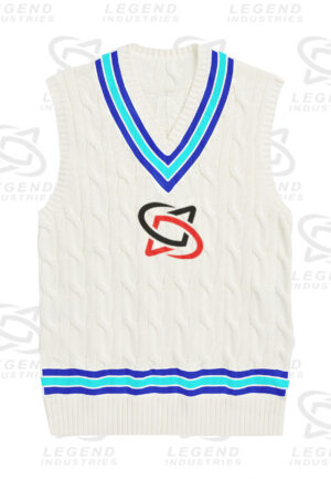 Classic white cricket sweater with cable knit design