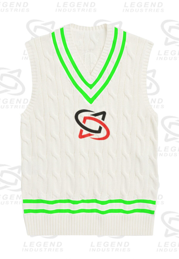 Classic white cricket sweater with cable knit design