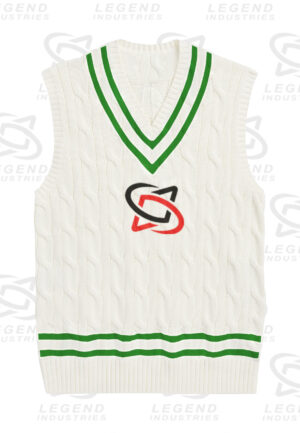 Classic white cricket sweater with cable knit design