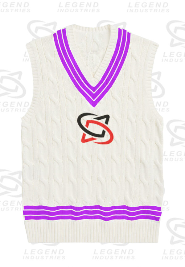 Classic white cricket sweater with cable knit design