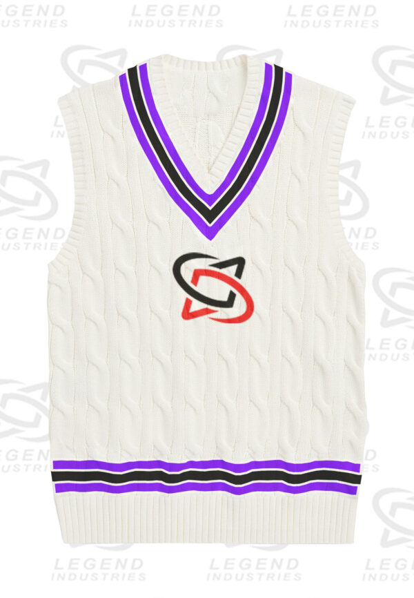 Classic white cricket sweater with cable knit design