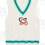 Classic white cricket sweater with cable knit design