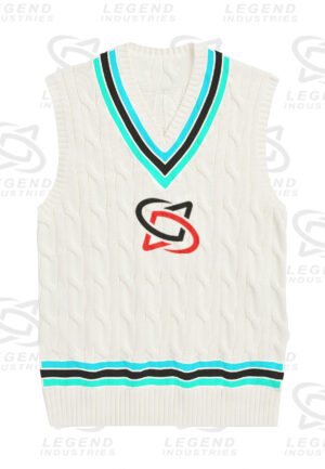 Classic white cricket sweater with cable knit design