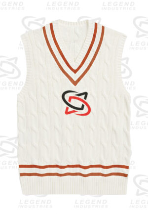 Classic white cricket sweater with cable knit design