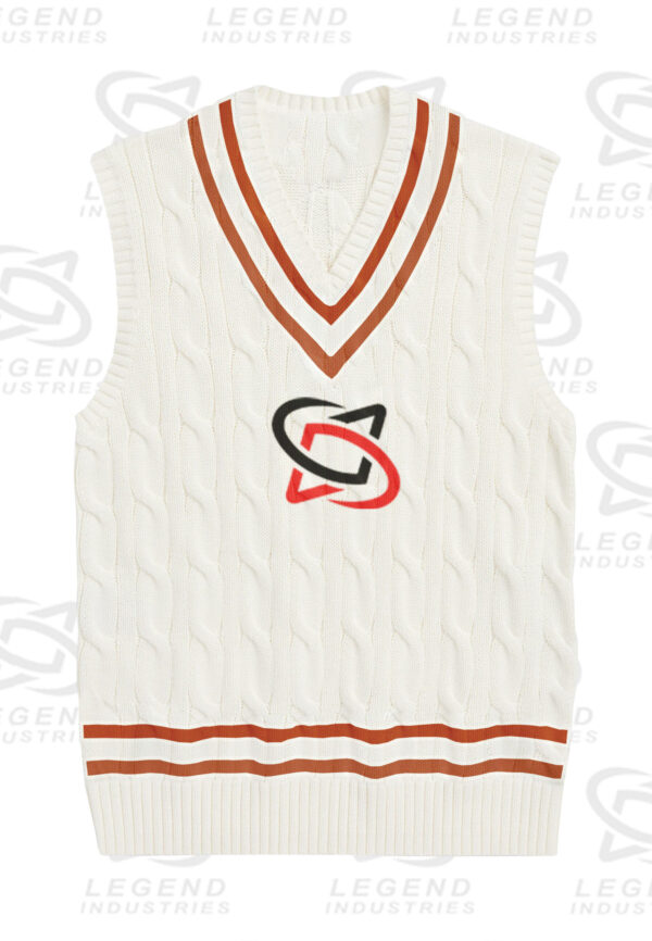 Classic white cricket sweater with cable knit design