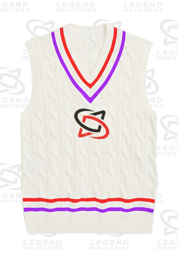 Classic white cricket sweater with cable knit design