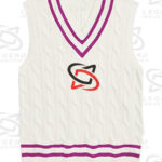 Classic white cricket sweater with cable knit design