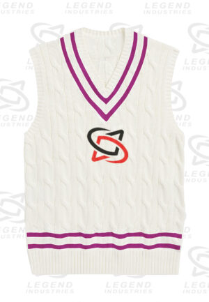 Classic white cricket sweater with cable knit design