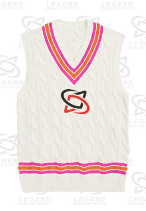 Classic white cricket sweater with cable knit design