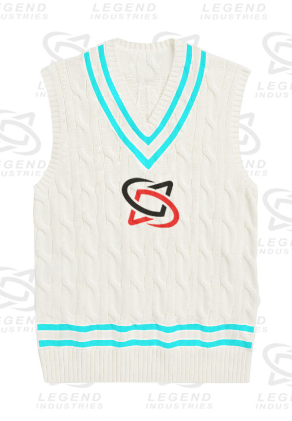 Classic white cricket sweater with cable knit design