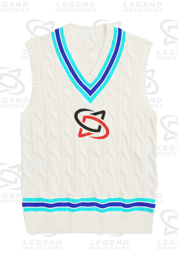 Classic white cricket sweater with cable knit design