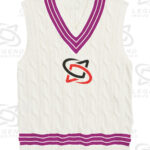 Classic white cricket sweater with cable knit design