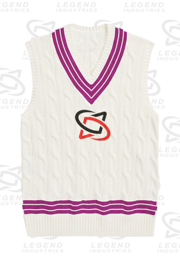 Classic white cricket sweater with cable knit design