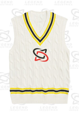 Classic white cricket sweater with cable knit design