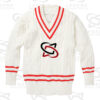 Classic white cricket sweater with cable knit design
