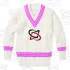 Classic white cricket sweater with cable knit design