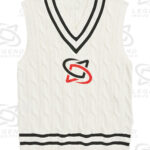 Classic white cricket sweater with cable knit design