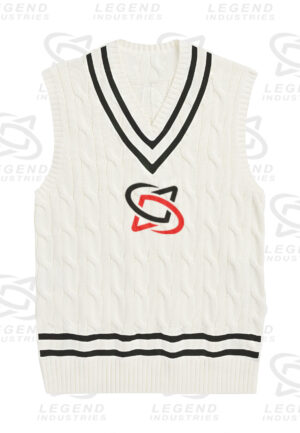 Classic white cricket sweater with cable knit design