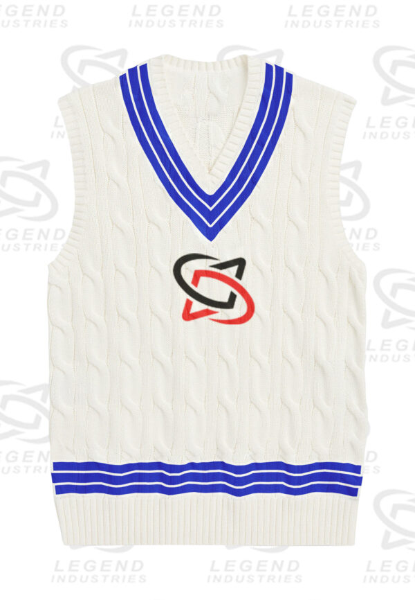 Classic white cricket sweater with cable knit design