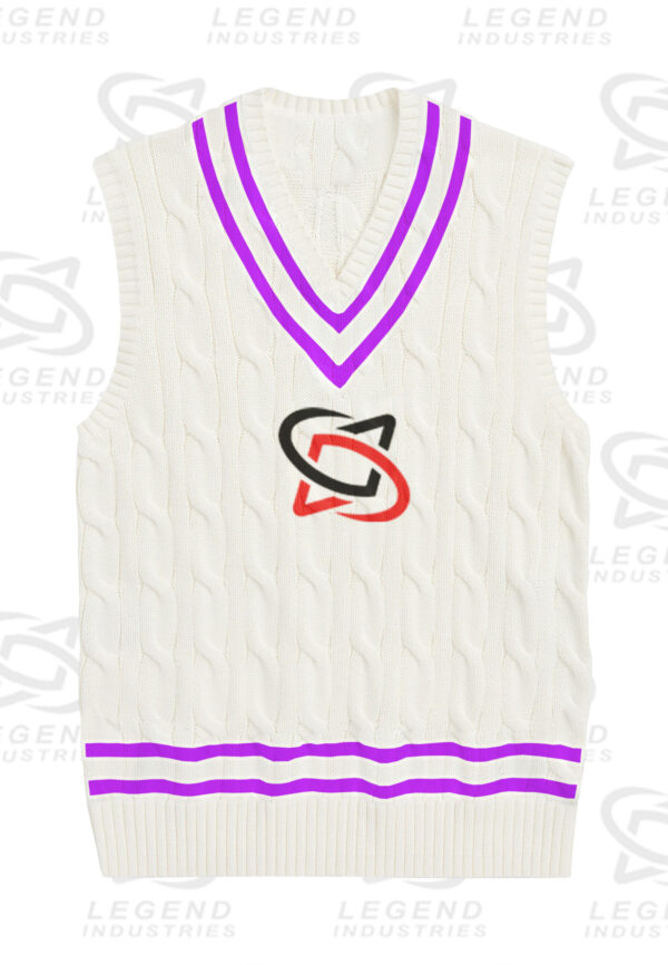 Classic white cricket sweater with cable knit design