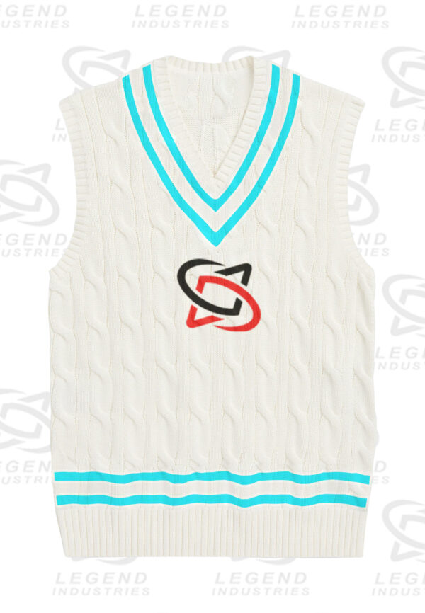 Classic white cricket sweater with cable knit design