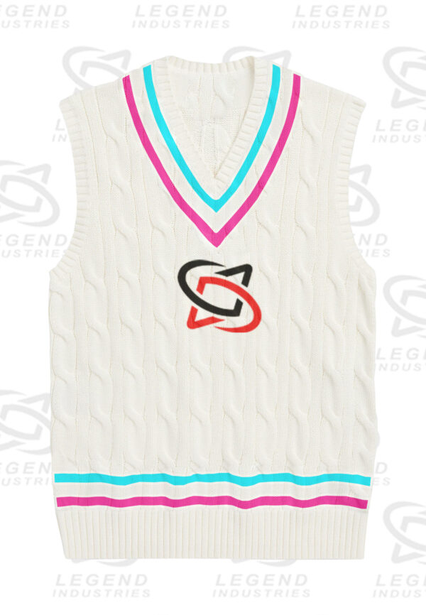 Classic white cricket sweater with cable knit design