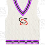 Classic white cricket sweater with cable knit design