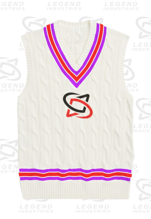 Classic white cricket sweater with cable knit design